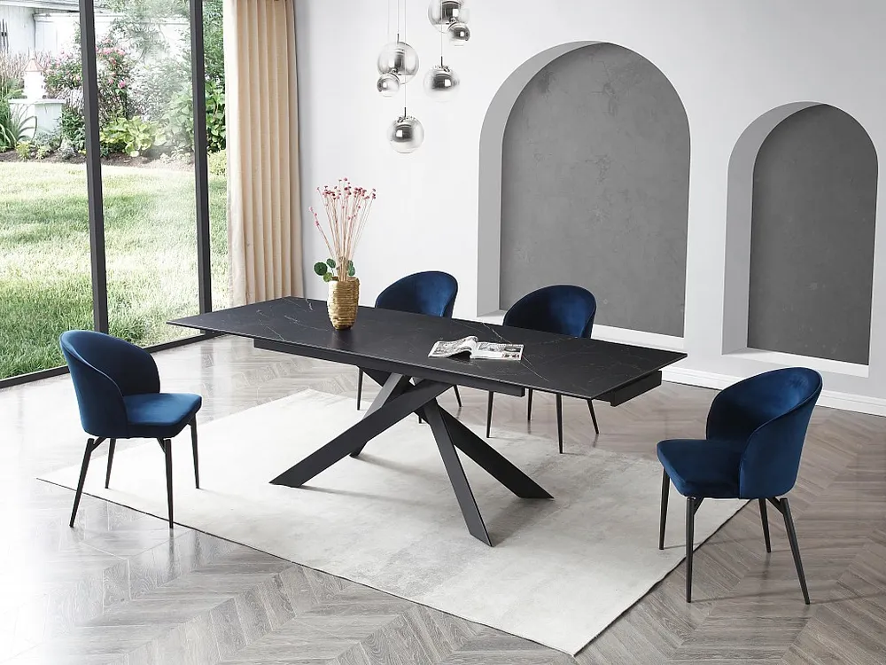 Portabottiglie Elegante Tavolo allungabile Ceramica, Vetro temperato e Metallo Effetto Marmo Nero COREMA