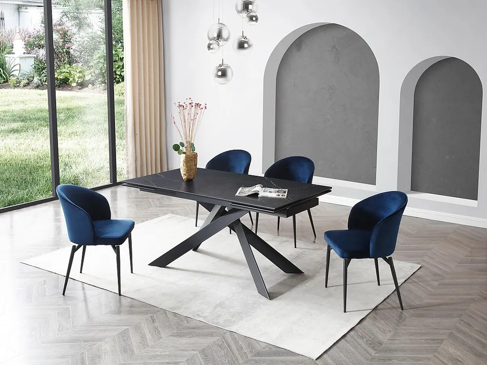 Portabottiglie Elegante Tavolo allungabile Ceramica, Vetro temperato e Metallo Effetto Marmo Nero COREMA