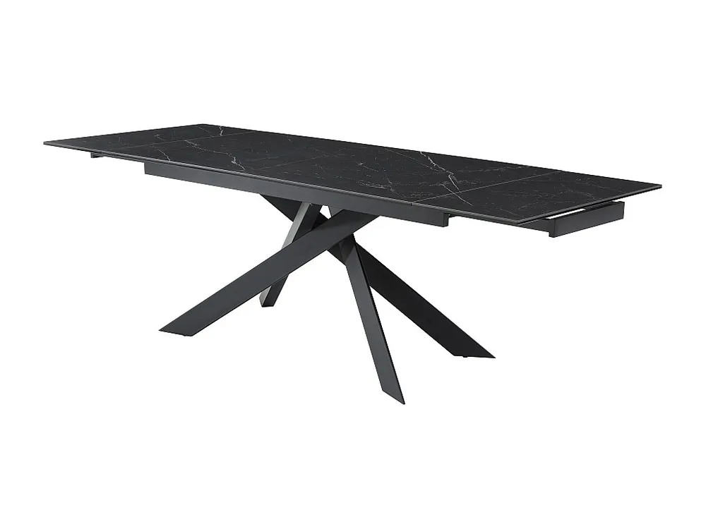 Portabottiglie Elegante Tavolo allungabile Ceramica, Vetro temperato e Metallo Effetto Marmo Nero COREMA
