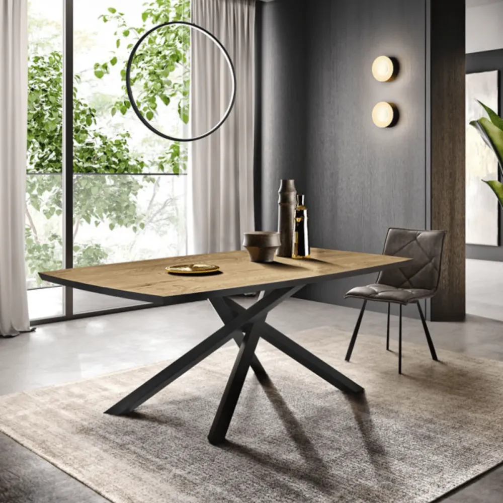 Premium Tavolo innovativo fisso da pranzo "Alan" con base metallo e piano rovere