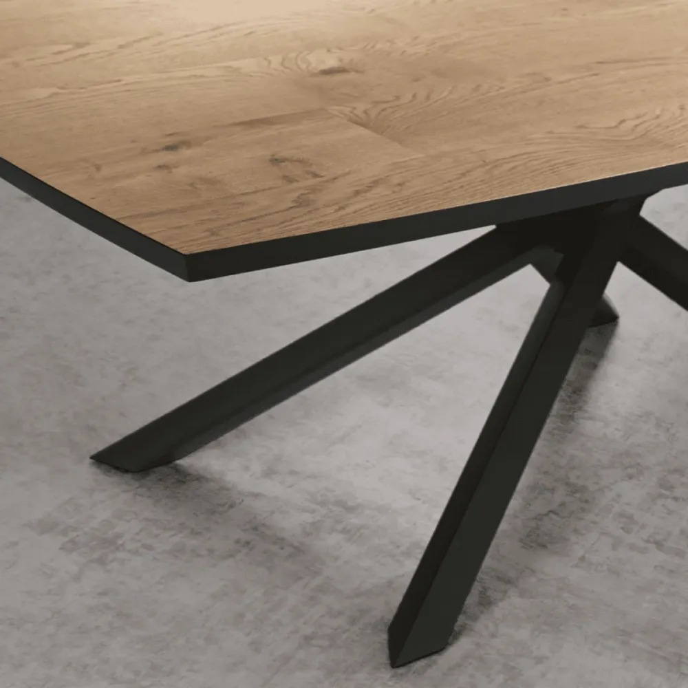 Premium Tavolo innovativo fisso da pranzo "Alan" con base metallo e piano rovere