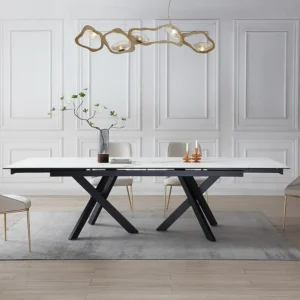 Premium Tavolo da pranzo allungabile Vetro temperato e Ceramica Effetto marmo Bianco MARISO