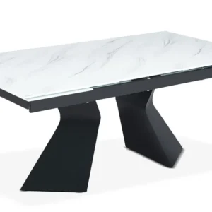Set di Bicchieri Tavolo da pranzo allungabile Icaria vetro effetto marmo bianco con gambe metallo nero