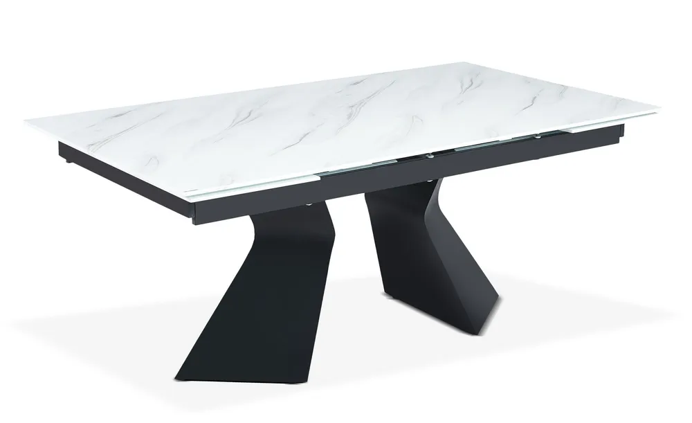Set di Bicchieri Tavolo da pranzo allungabile Icaria vetro effetto marmo bianco con gambe metallo nero