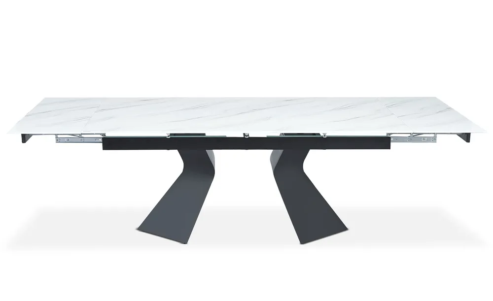 Set di Bicchieri Tavolo da pranzo allungabile Icaria vetro effetto marmo bianco con gambe metallo nero