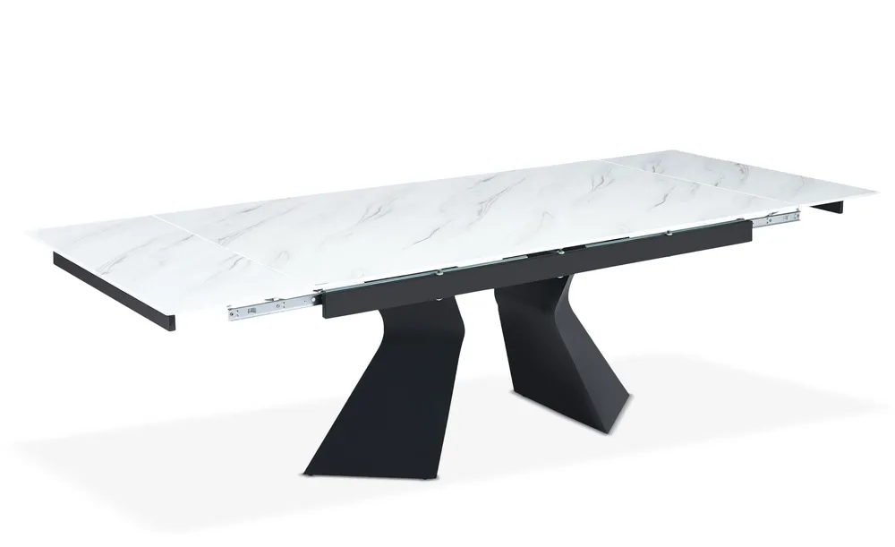 Set di Bicchieri Tavolo da pranzo allungabile Icaria vetro effetto marmo bianco con gambe metallo nero