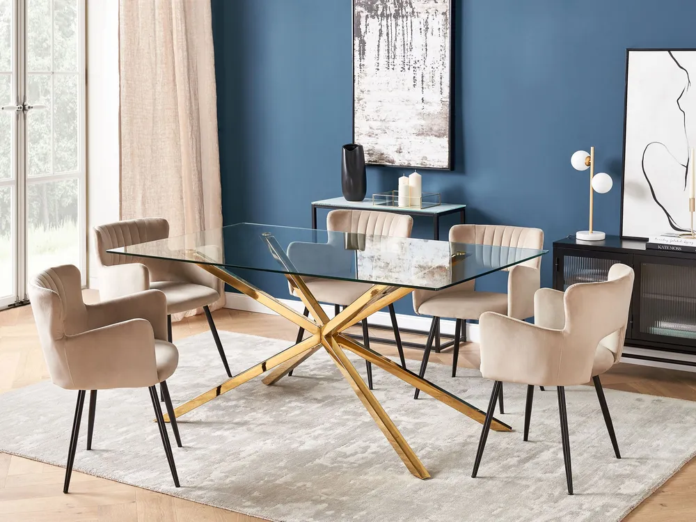 Set di Piatti Tavolo da pranzo vetro temperato oro 160 x 90 cm CORA