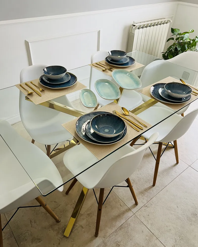 Set di Piatti Tavolo da pranzo vetro temperato oro 160 x 90 cm CORA