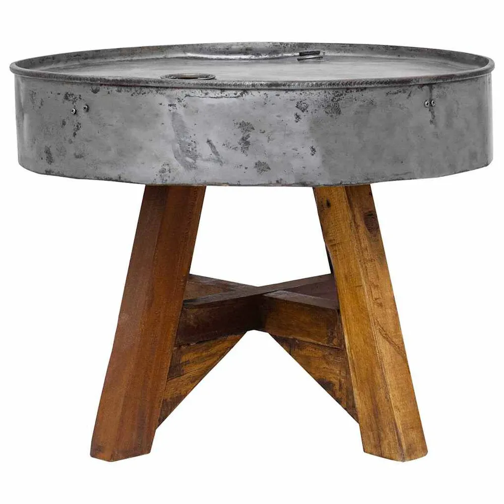 Tavolino da Salotto Legno di Recupero Misto 60x45cm Argento | Spedizione Veloce
