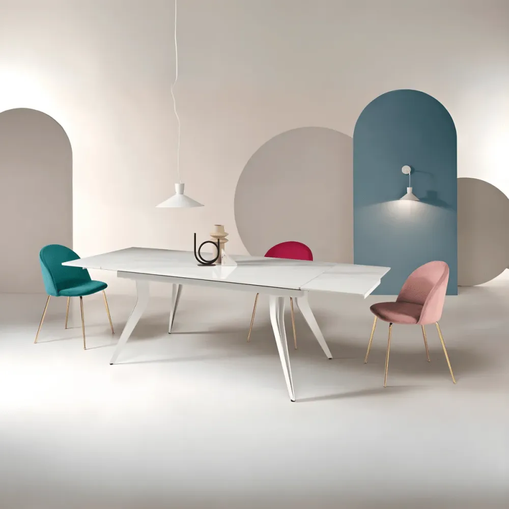 Tavolo allungabile "Artico" con piano pietra effetto marmo cm 160x90 75h per Famiglie