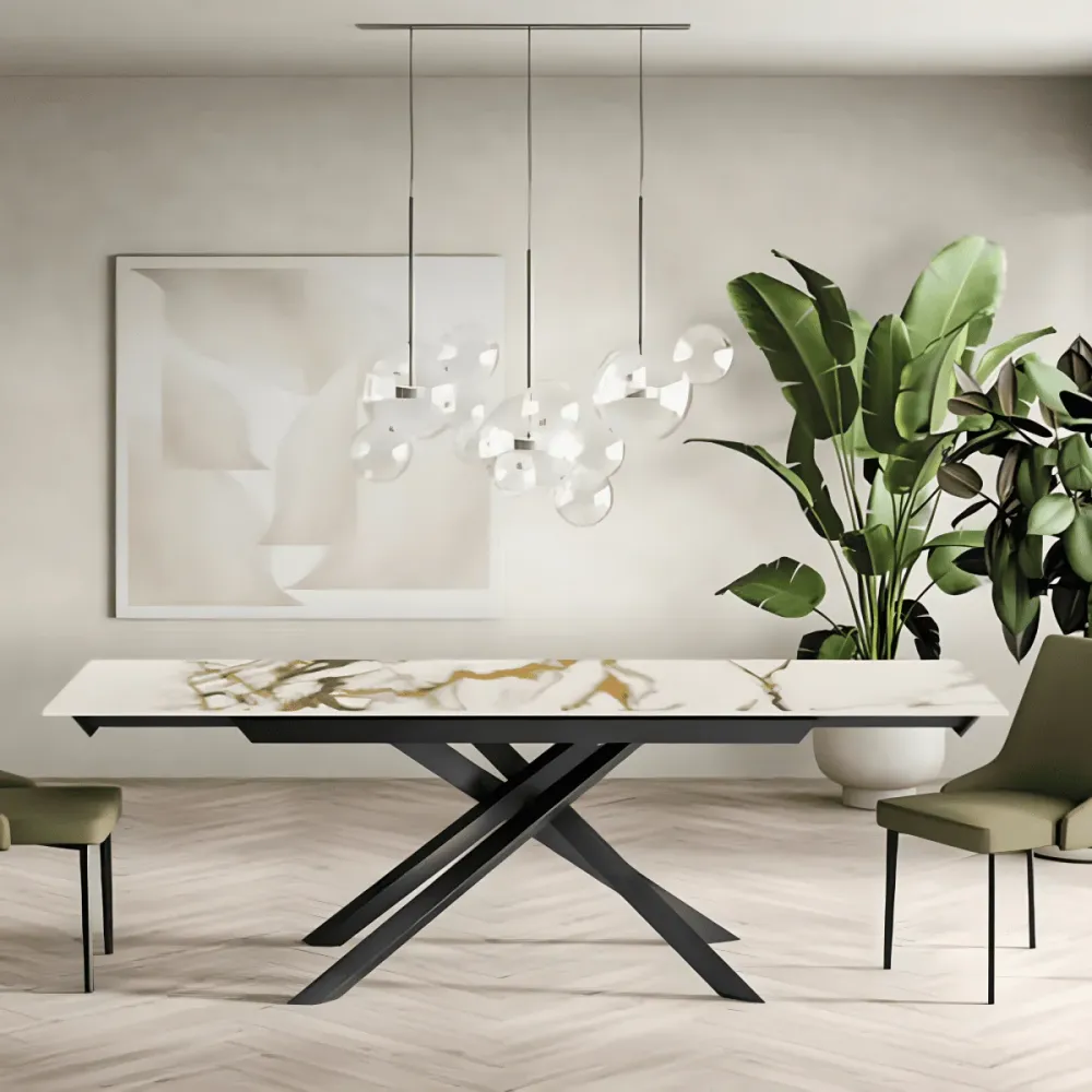 Tavolo allungabile recente "Salerno" ceramica su vetro temperato cm 160/240x90 76h con Base Antiscivolo