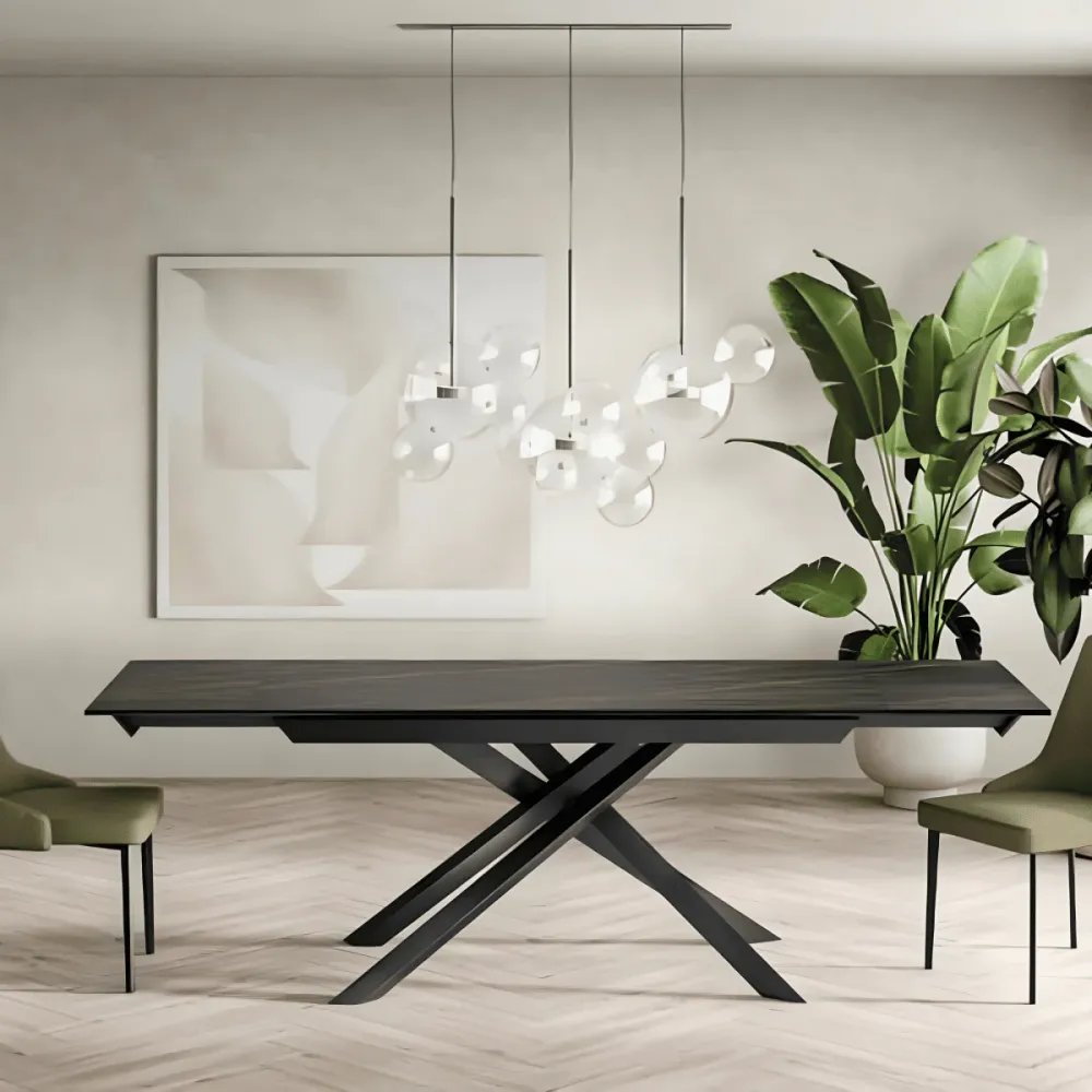 Tavolo allungabile recente "Salerno" ceramica su vetro temperato cm 160/240x90 76h con Base Antiscivolo