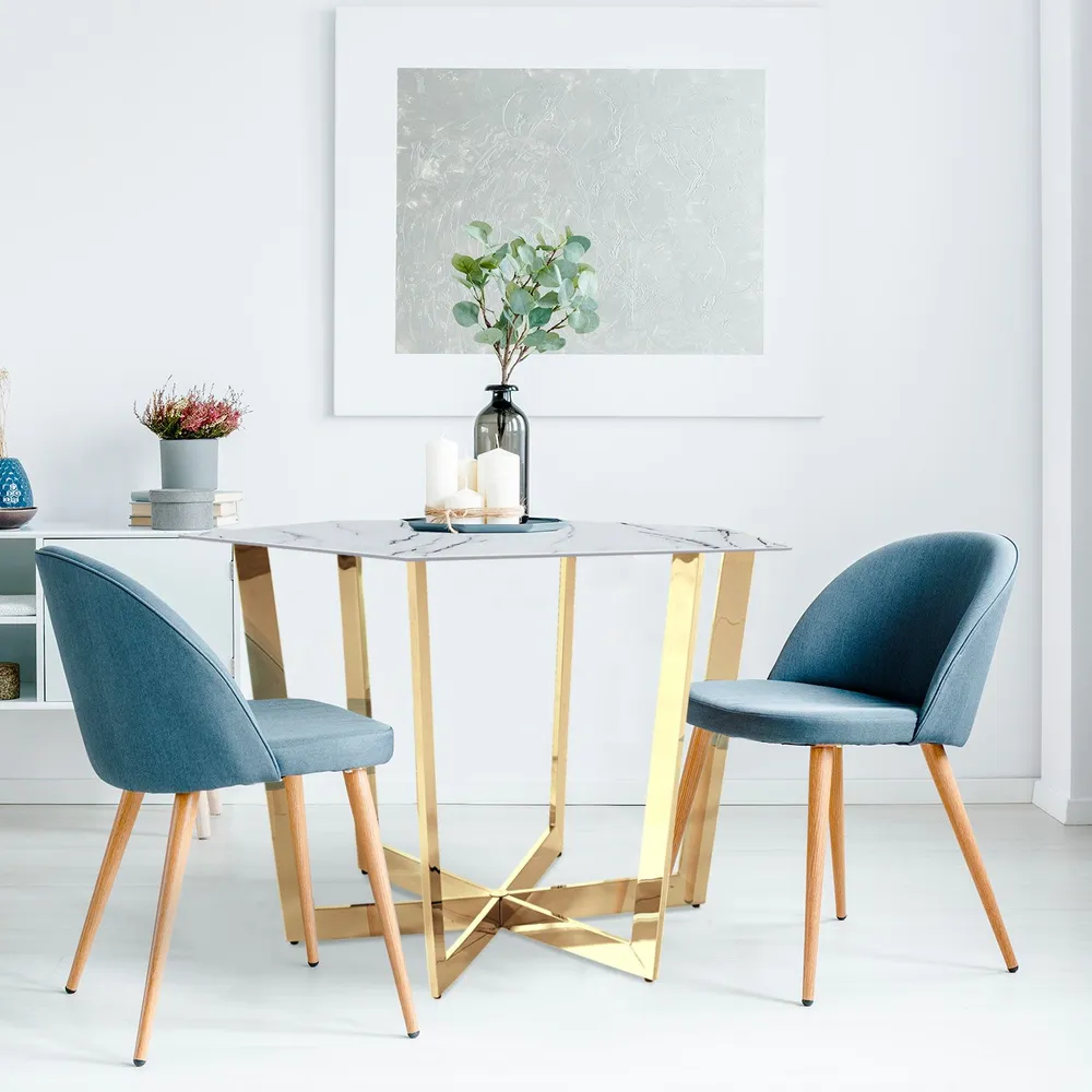 Tavolo Esagonale Zadig 120cm Vetro Effetto Marmo Bianco piedi Metallo Oro Diametro 28 cm