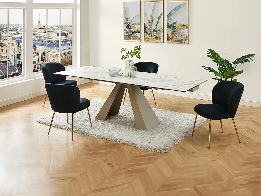 Tavolo da pranzo allungabile Ceramica e Metallo Effetto marmo Bianco e Nocciola LOZIPA per Famiglie