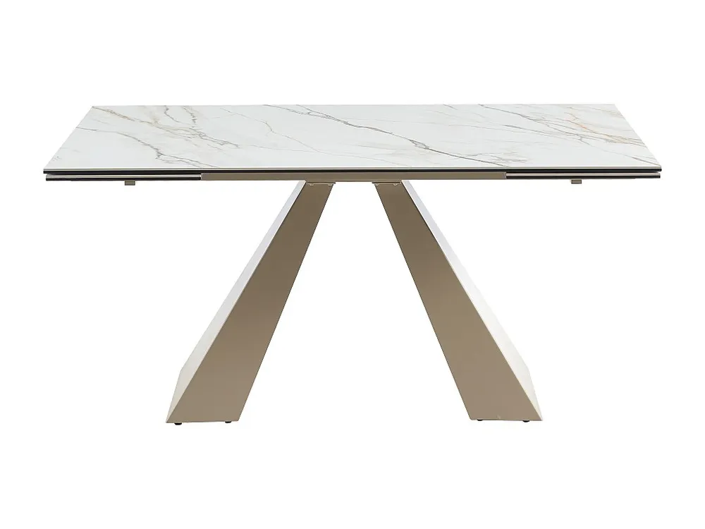 Tavolo da pranzo allungabile Ceramica e Metallo Effetto marmo Bianco e Nocciola LOZIPA per Famiglie