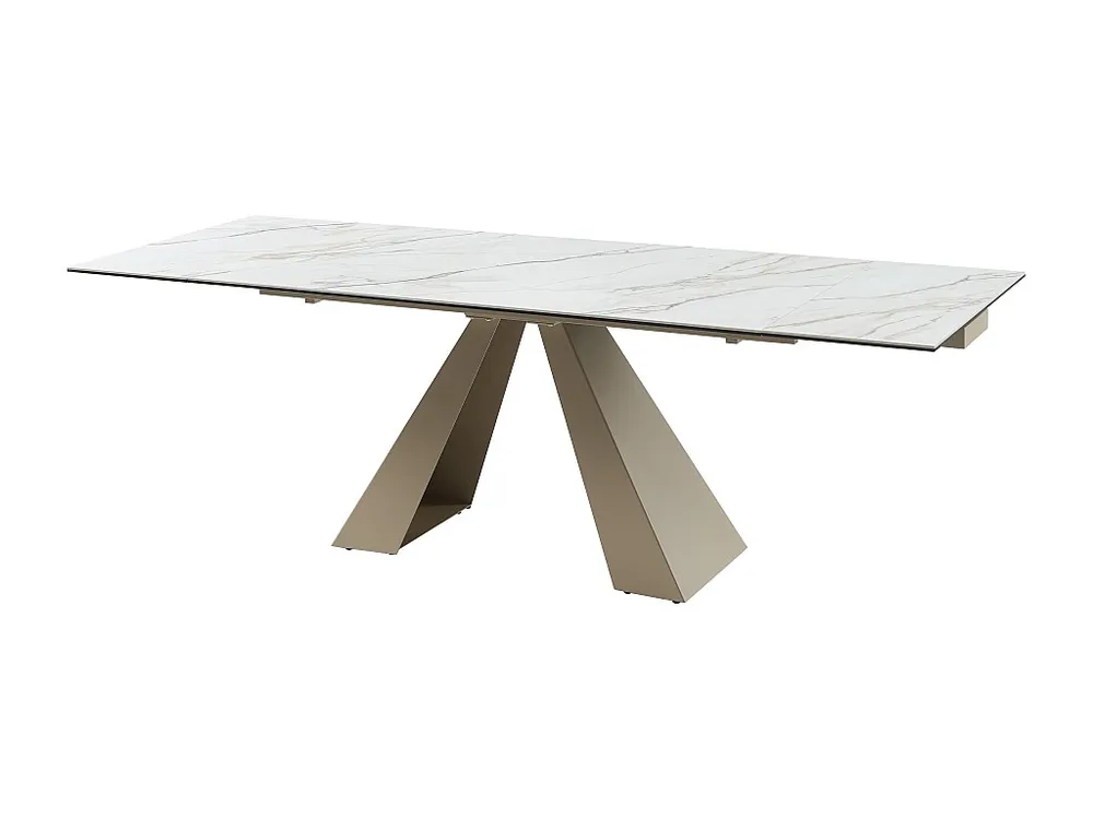 Tavolo da pranzo allungabile Ceramica e Metallo Effetto marmo Bianco e Nocciola LOZIPA per Famiglie