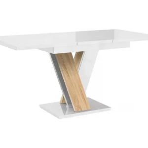 Tavolo da pranzo allungabile "Masiv" - 120 - 160 x 80 x 75 cm - Bianco lucido/Sonoma Diametro 28 cm