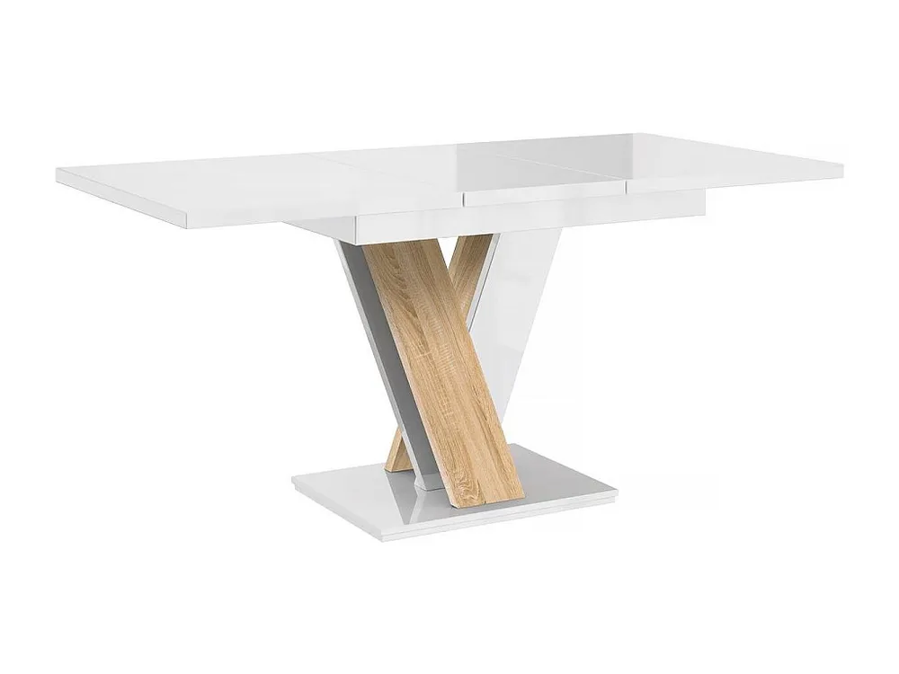 Tavolo da pranzo allungabile "Masiv" - 120 - 160 x 80 x 75 cm - Bianco lucido/Sonoma Diametro 28 cm