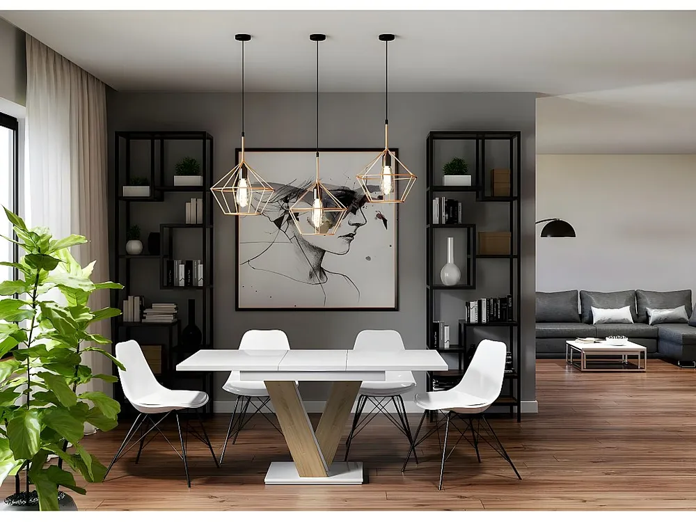 Tavolo da pranzo allungabile "Masiv" - 120 - 160 x 80 x 75 cm - Bianco lucido/Sonoma Diametro 28 cm