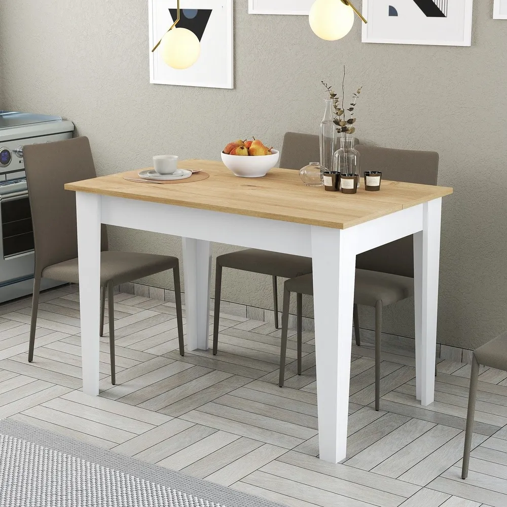 Tavolo da pranzo Fiorita con contenitore 100cm Bianco e Rovere Porcellana Bianca