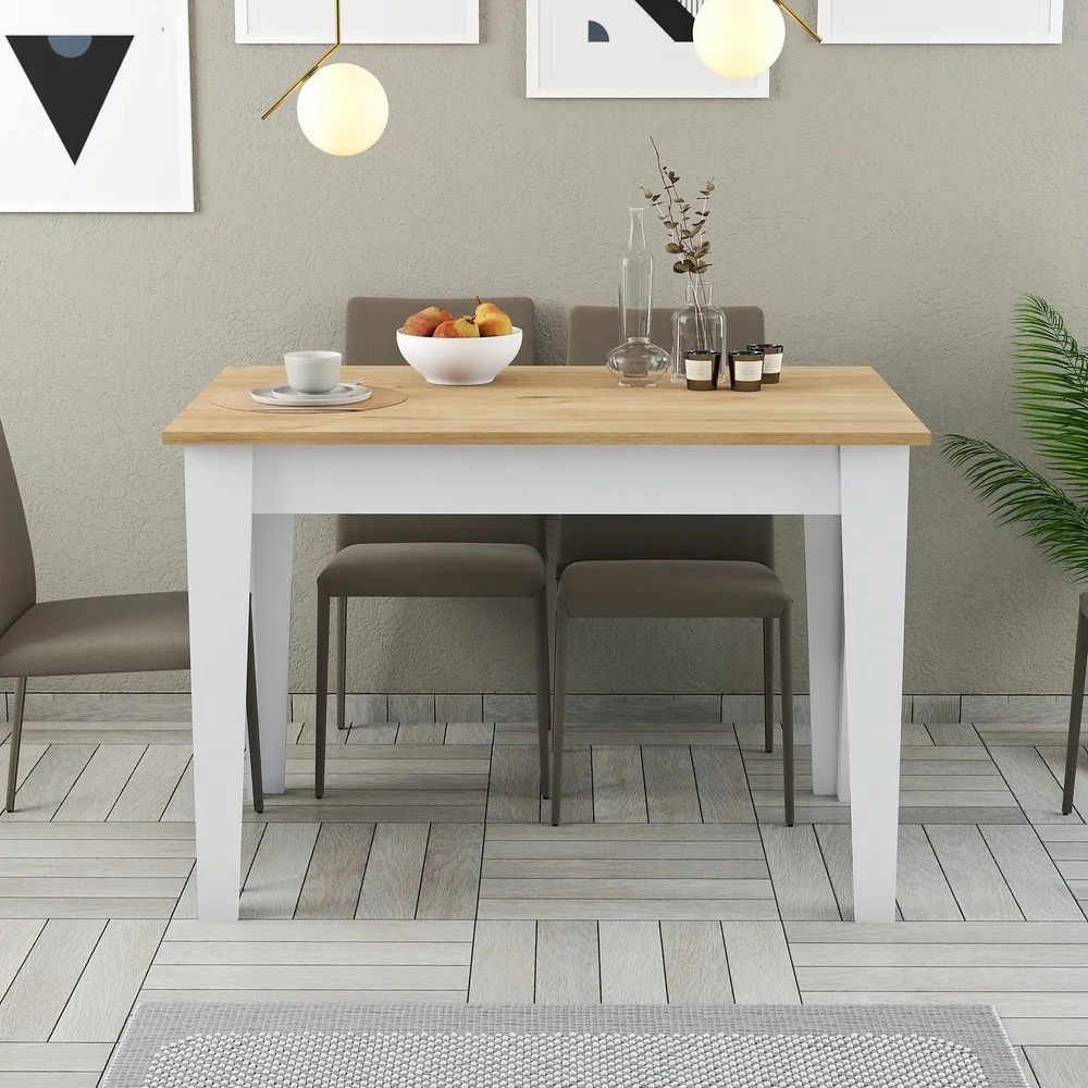Tavolo da pranzo Fiorita con contenitore 100cm Bianco e Rovere Porcellana Bianca