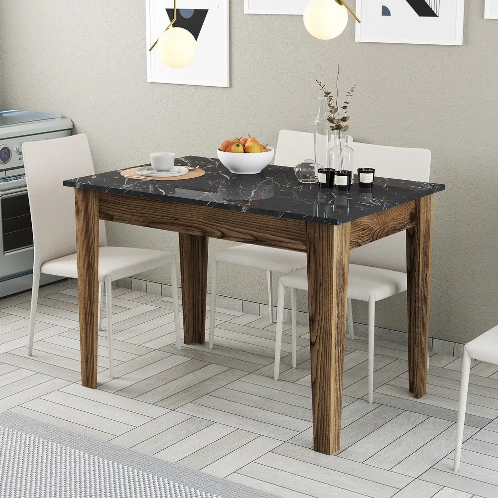 Tavolo da pranzo Fiorita con contenitore 100cm Effetto legno e marmo nero per Matrimonio