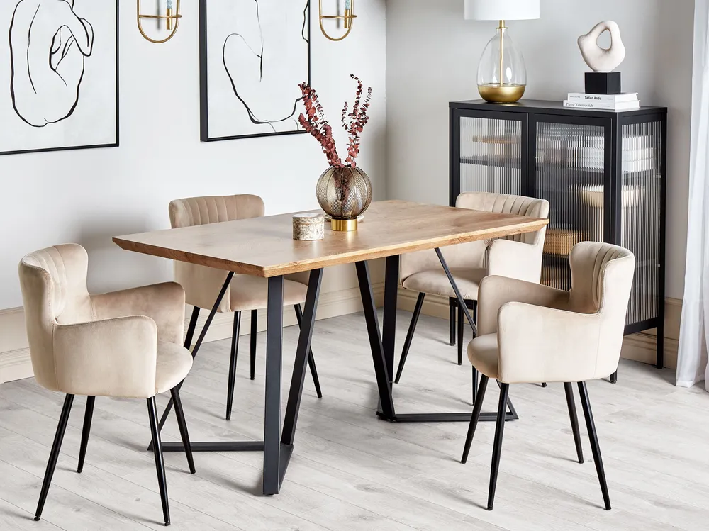 Tavolo da pranzo legno palese e metallo nero 140 x 80 cm UPTON con 12 Pezzi