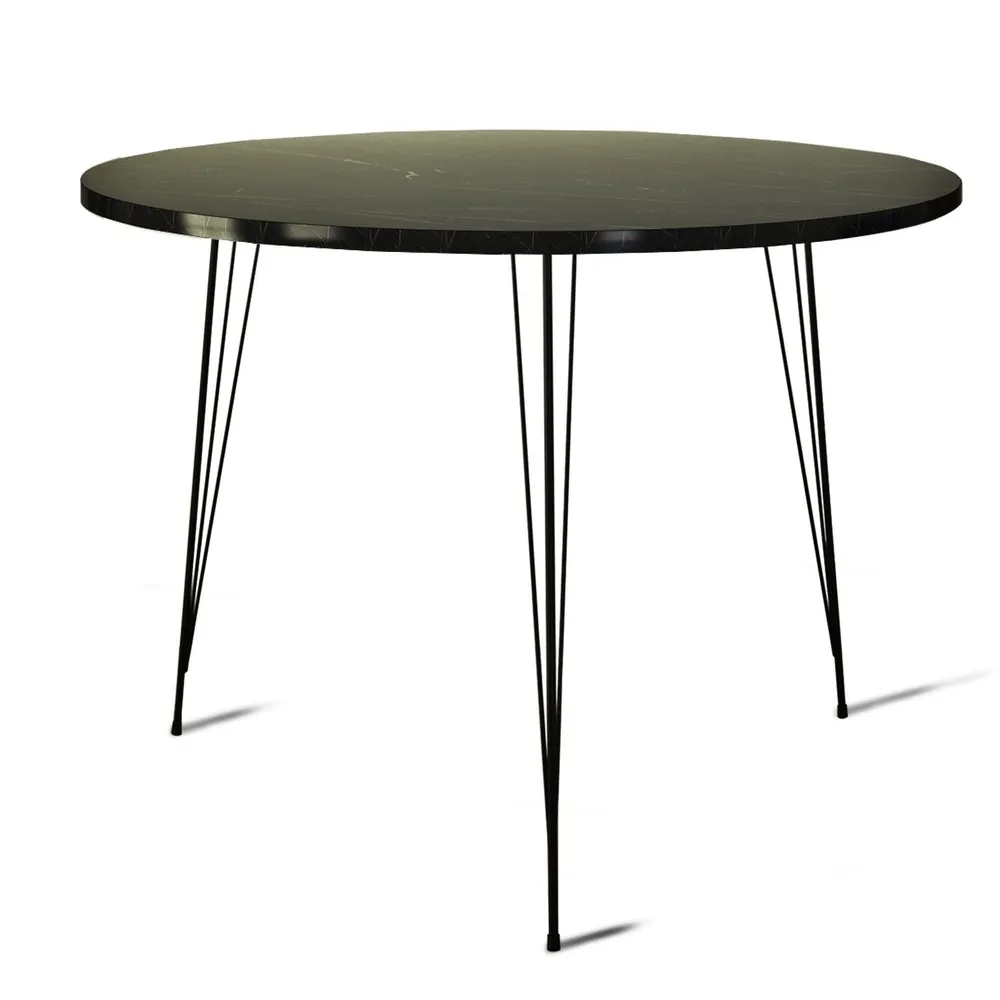 Tavolo rotondo Gillson D90cm Metallo e legno nero Effetto marmo nero Senza Piombo