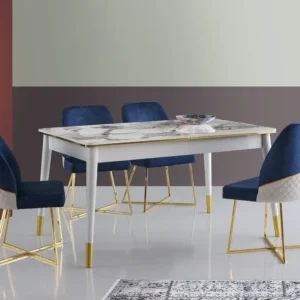 Tovaglia Festiva Tavolo da pranzo allungabile Aujon Effetto marmo bianco e oro