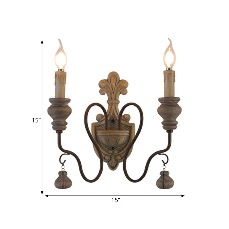 Posate da Dessert Lampada da parete con braccio curvo legno invecchiato, metallo vecchio stile, 1/2 luci, applique per sal...