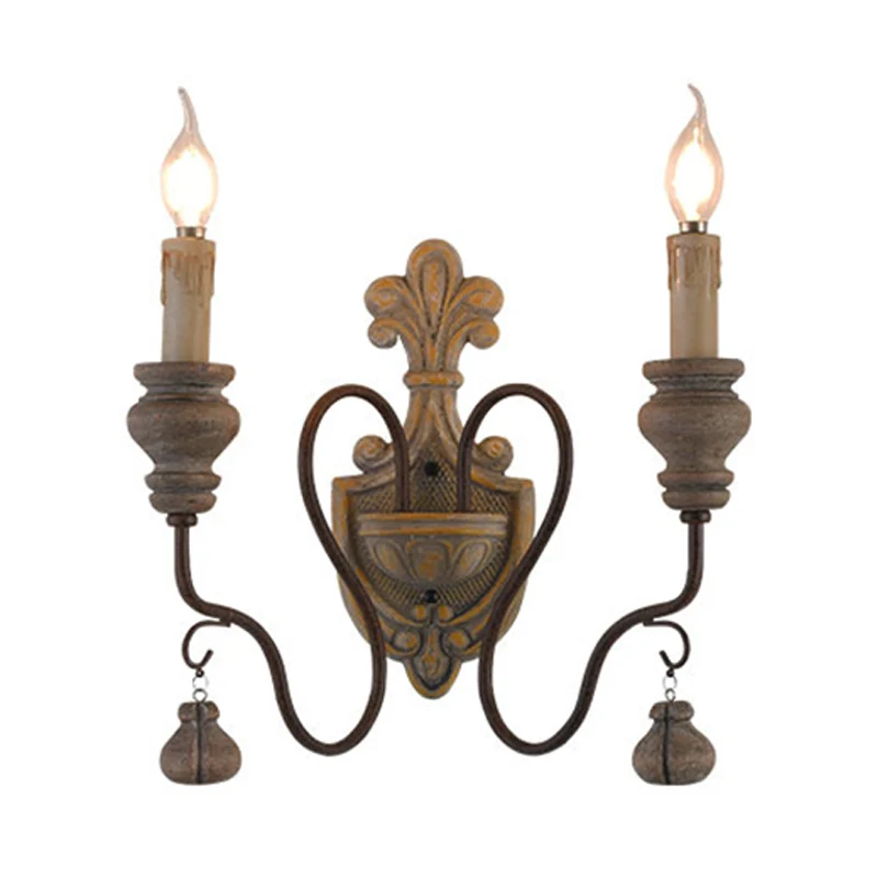 Posate da Dessert Lampada da parete con braccio curvo legno invecchiato, metallo vecchio stile, 1/2 luci, applique per sal...