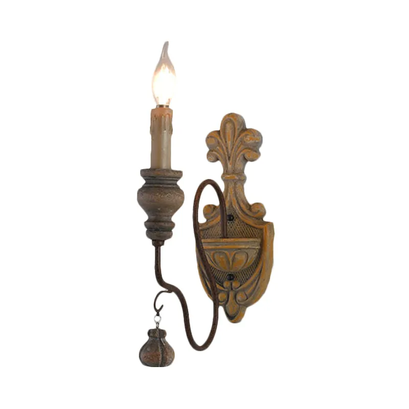 Posate da Dessert Lampada da parete con braccio curvo legno invecchiato, metallo vecchio stile, 1/2 luci, applique per sal...