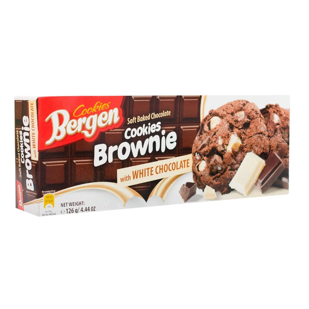 Bergen Cookies Brownie White Chocolate, biscotti al brownie con cioccolato bianco da 126g
