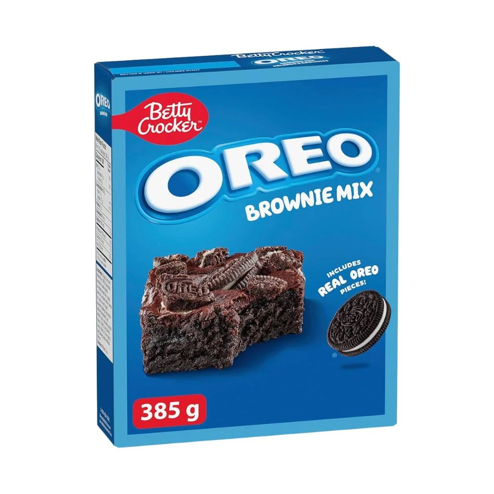 Betty Crocker Brownie Mix Oreo, preparato per brownie con pezzi di biscotti al cioccolato Oreo da 385g