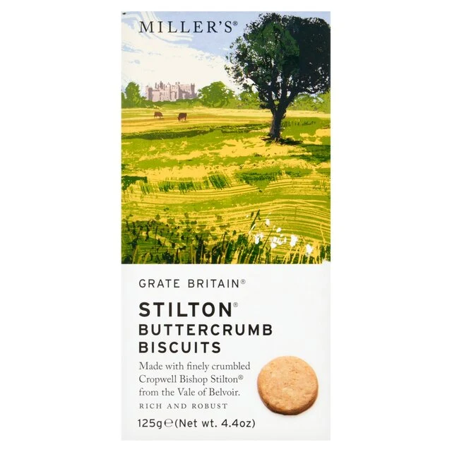 Biscotti al formaggio Miller's Grate Britain Stilton con briciole di burro 125 g