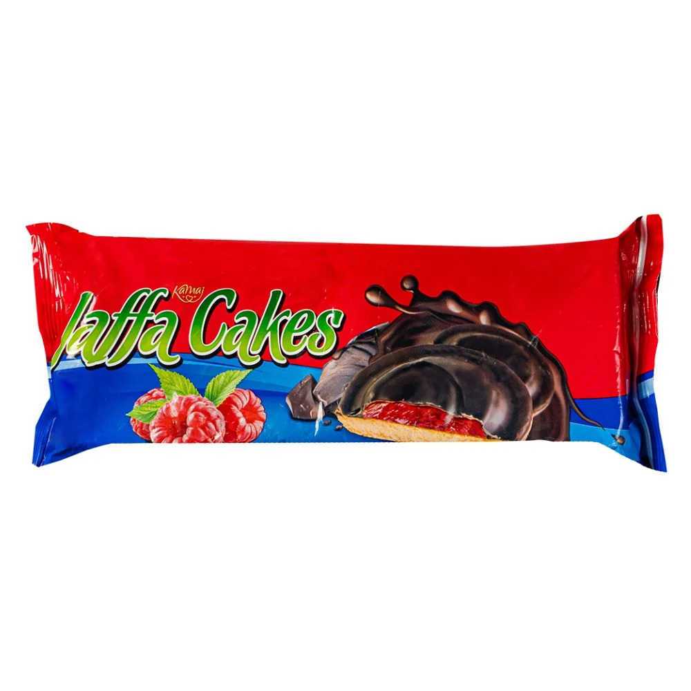 Jaffa Cakes Raspberry, biscotti con gelatina al gusto di lampone e ricoperti di cioccolato da 125g