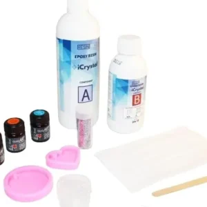 Kit per Portachiavi Resina + Resina iCrystal – Resina epossidica Trasparente Effetto Cristallo + 2 stampi Resina +Glitter