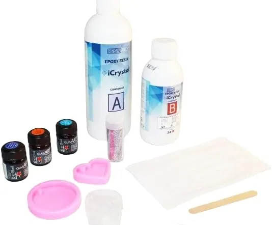 Kit per Portachiavi Resina + Resina iCrystal – Resina epossidica Trasparente Effetto Cristallo + 2 stampi Resina +Glitter