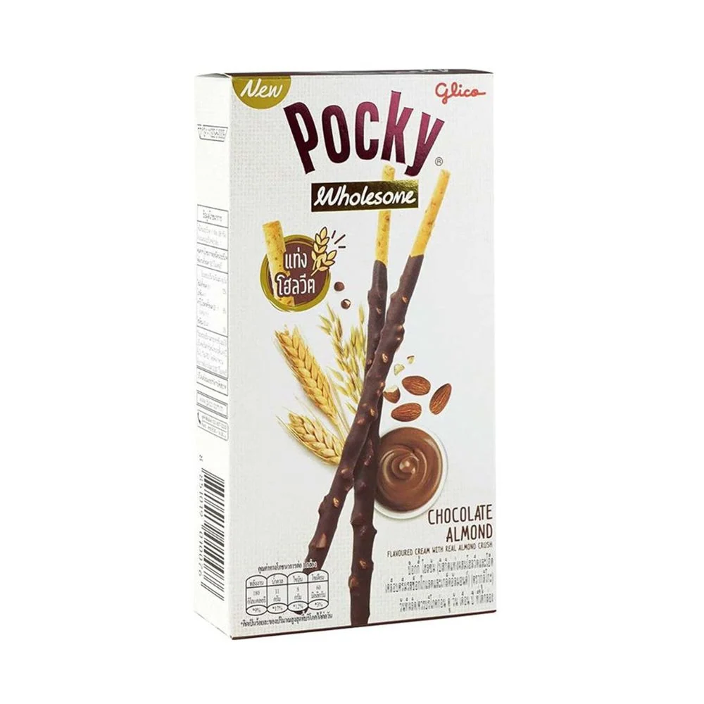 Pocky Wholesome Chocolate Almond, biscotti integrali rivestiti di crema al cioccolato e mandorle da 36g