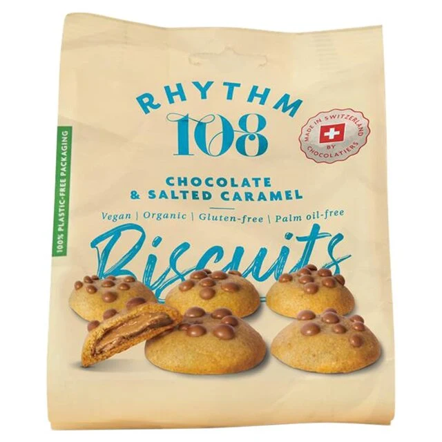 Rhythm 108 Biscotti ripieni al caramello salato vegan svizzero 135g
