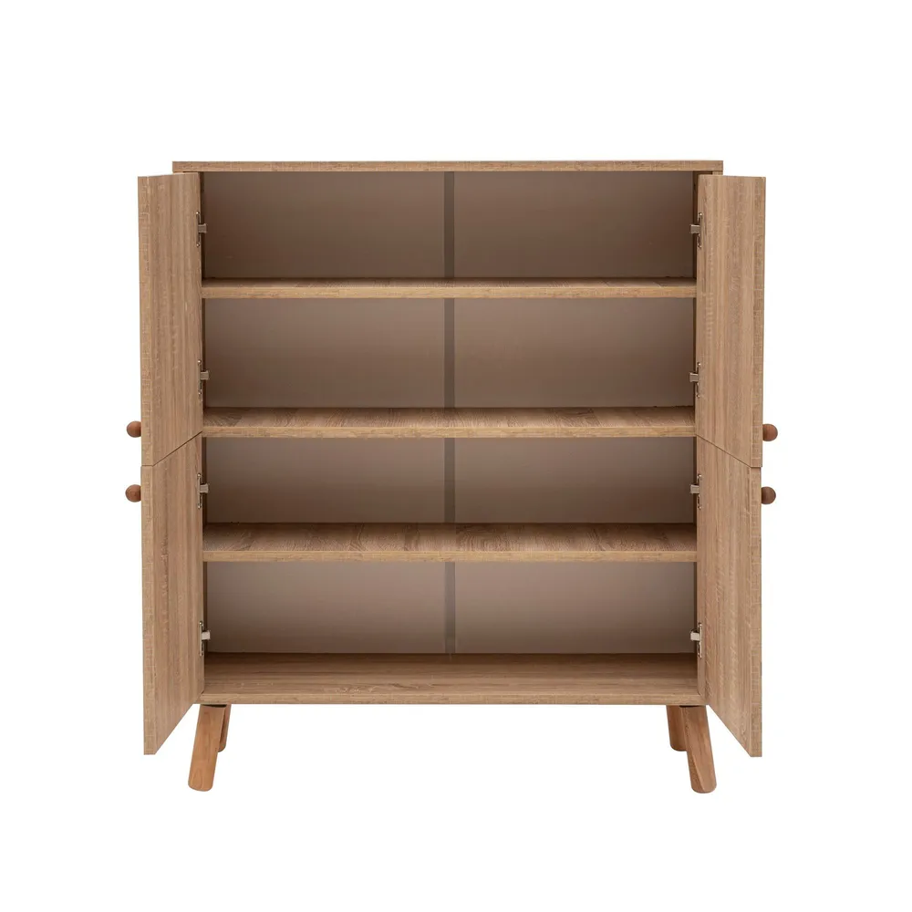 Buffet Kaviny L95xH111cm Legno Motivo astratto Verde, Giallo e Marrone