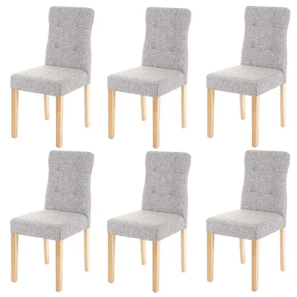 Mendler set di 6 sedie da pranzo HWC-E58 sedia sedie da pranzo tessuto/tessile grigio gambe chiare 67983+67984