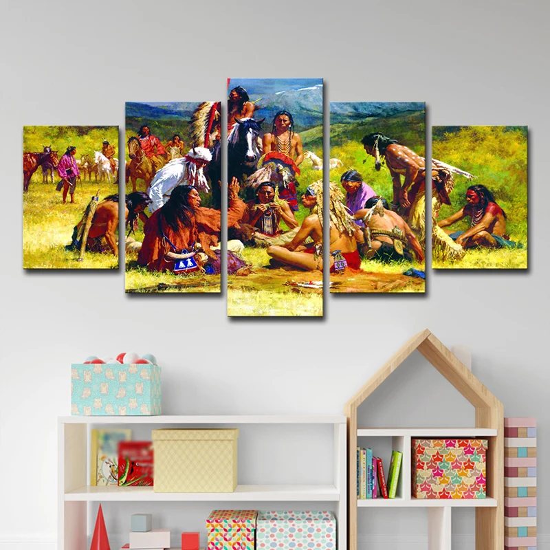 Pittura indiana moderna Stampa artistica su tela Multipezzo Decorazione da parete gialla per sala da pranzo per Matrimonio