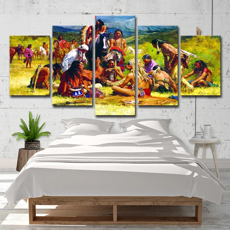 Pittura indiana moderna Stampa artistica su tela Multipezzo Decorazione da parete gialla per sala da pranzo per Matrimonio