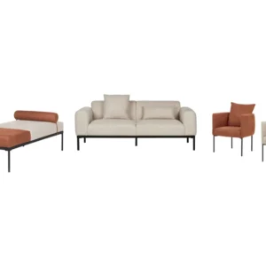 Set da salotto lino sintetico crema e marrone dorato MALMOS