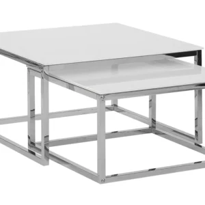 Set di 2 tavolini da caffé vetro bianco/argento BREA