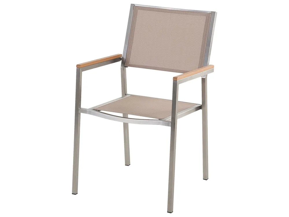 Set di tavolo e 8 sedie da giardino acciaio granito e fibra tessile sabbia grigio lucido 220 cm GROSSETO