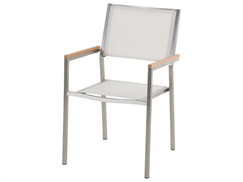 Set di tavolo e 6 sedie da giardino acciaio granito e fibra tessile bianca grigio lucido 180 cm GROSSETO