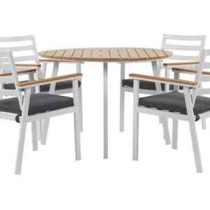 Set di tavolo e 4 sedie da giardino bianco con cuscini grigi CAVOLI