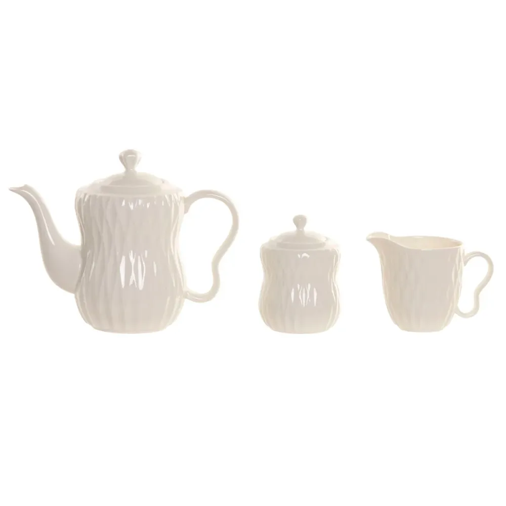 Set Teiera Home ESPRIT Bianco Marrone cupo Bambù Porcellana
